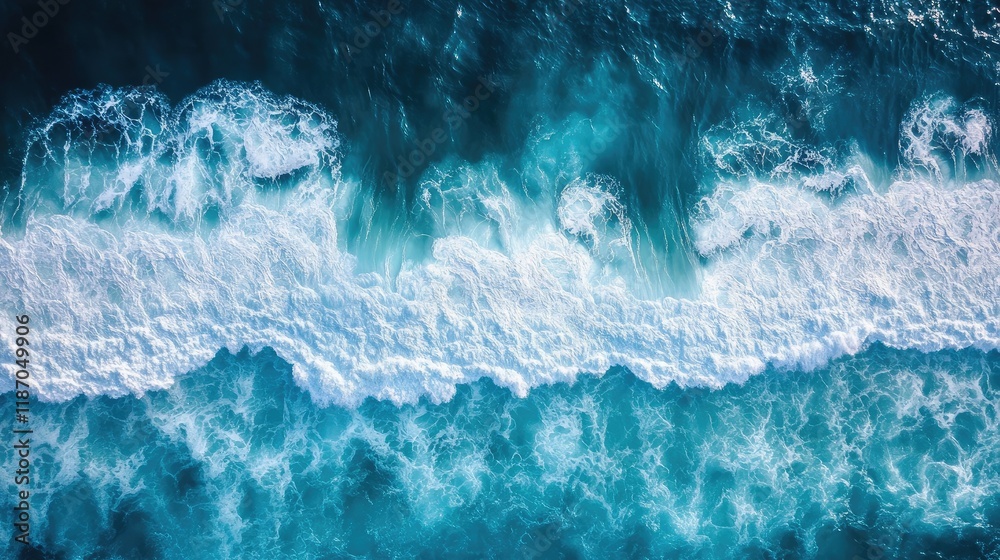 Poster aerial view of dynamic ocean waves with clear space for text and branding opportunities in a coastal