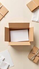 Cardboard Box Mockup with empty space on a light background
