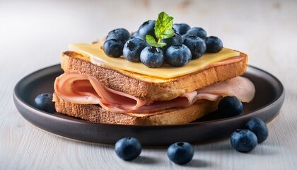 toast with cheese ham and blueberries