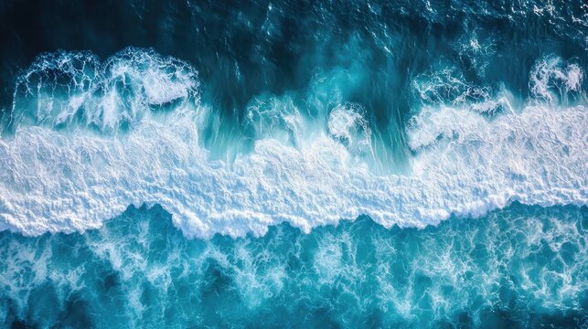 Aerial view of dynamic ocean waves with clear space for text and branding opportunities in a coastal setting.