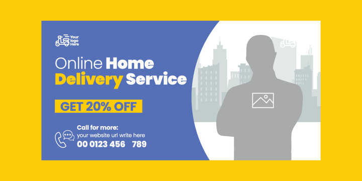 Express Delivery horizontal banner advertising template, Online Delivery service or Home Delivery Ads social media cover header and website  for Shipment and Logistics service horizontal banner