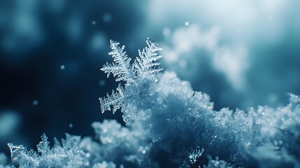High-Quality Photorealistic Snowflakes on Icy Blue Background
