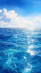 Obraz premium Serene ocean waves under bright blue sky with clouds