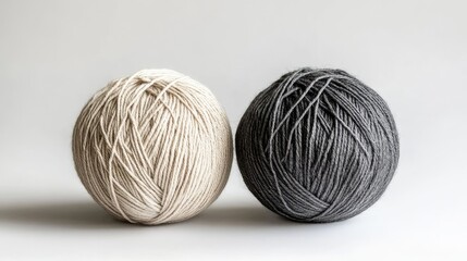 Gray and beige yarn balls for knitting displaying soft textures for craft projects and home decor