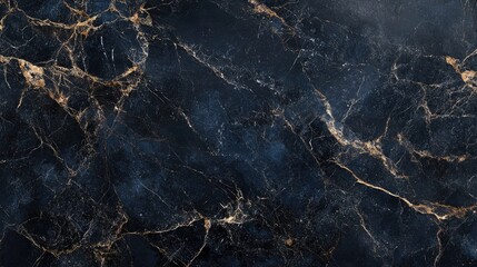 Elegant Dark Blue and Black Marble Stone Texture with Golden Veins for Sophisticated Design Backgrounds