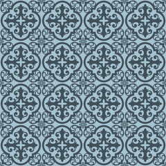 Abstract geometric floral seamless pattern. dark blue and sky blue ornament. Modern stylish texture repeating. Vector background