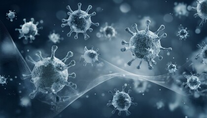 Green virus particles floating in the air and connecting to each other, symbolizing the spread of an infectious disease