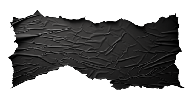 Dark Creased Texture: Black Ripped Paper Background isolated on transparent background	