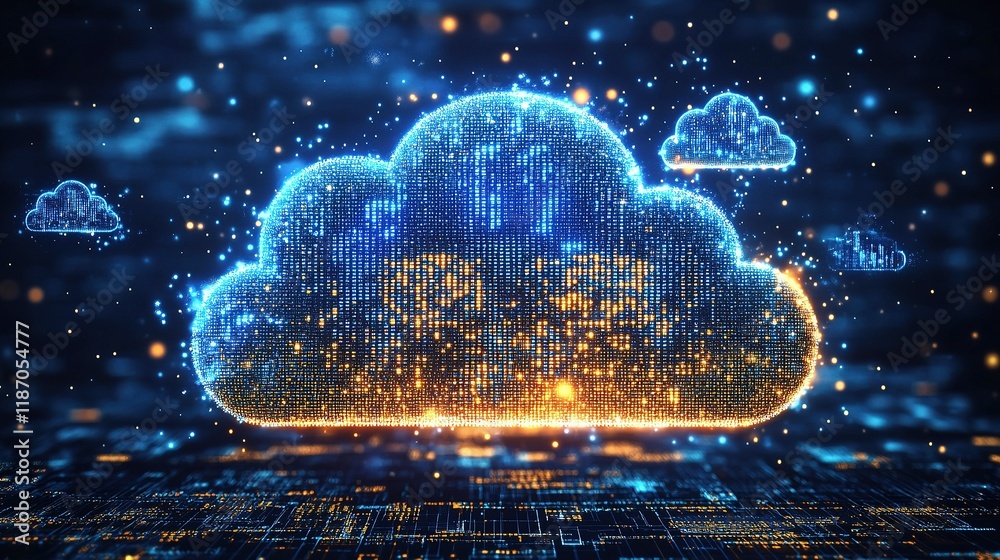 Poster Digital Cloud Technology with Binary Data and Abstract Background