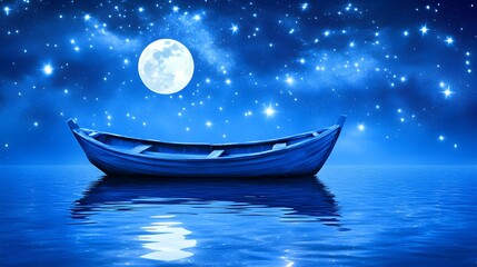 Serene Night Sky with Stars and Moon Over Calming Water Reflection