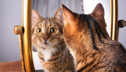 The cat is reflected in the mirror
