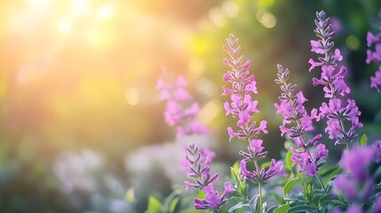 Naklejka premium Purple flowers blossom in sunlight garden