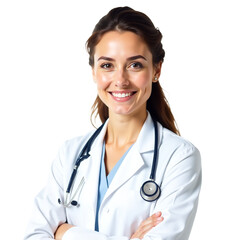 Professional Female Doctor with Stethoscope, Transparent White Background