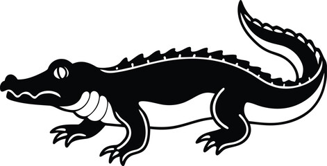 Crocodile line art vector, Crocodile silhouette vector illustration, Crocodile cute vector design