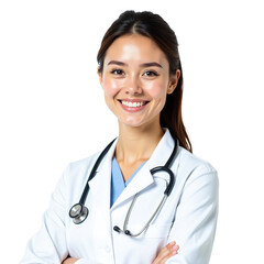 Confident Experienced Female Doctor with Stethoscope, Transparent White Background
