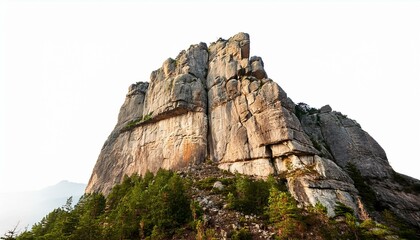 cliff stone acrimonious positioned part of the mountain rock placed on the pinnacle of hill isolated on white heritage