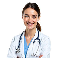 Confident Female Doctor in White Coat with Stethoscope, PNG Image