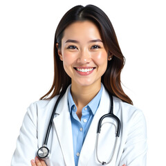 Portrait of Female Doctor Wearing Stethoscope, Transparent White Background PNG
