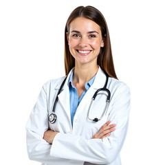 High-Resolution Female Doctor with Stethoscope Isolated on White Transparent Background