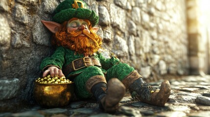 A Leprechaun Sleeping Beside His Gold Pot