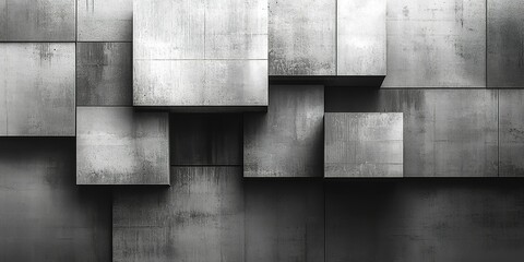 Abstract geometric design featuring layered gray concrete blocks in modern architecture style