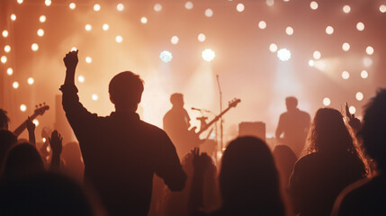 Fototapeta premium Friends Dancing at Live Music Club with Colorful Stage Lights