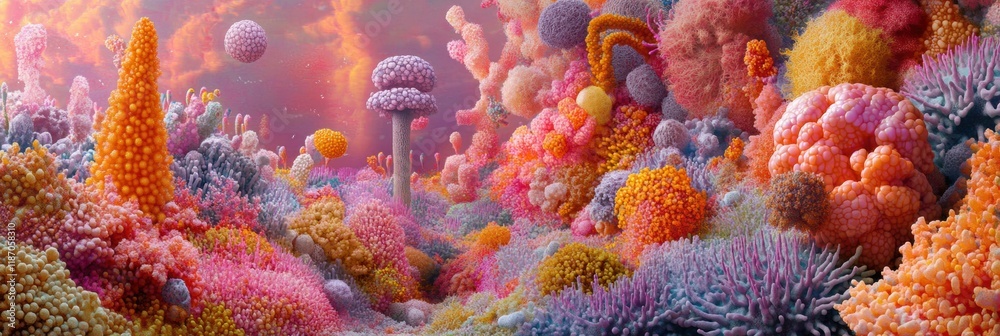 Fototapete bacteria forms and textures create a vibrant and colorful background resembling an underwater world 