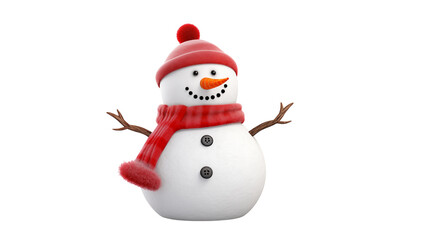Charming Snowman in Red Hat and Scarf isolated on transparent background	
