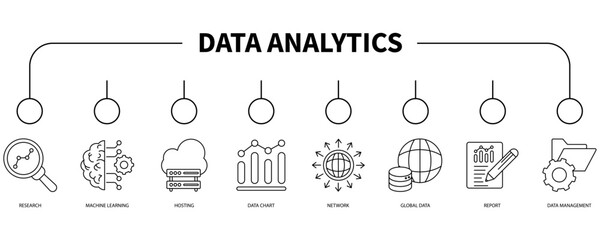 Data analytics banner web icon vector illustration concept