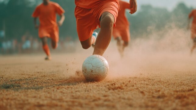 Football Action on Sunlit Field Energetic Scene of Football Players in Motion