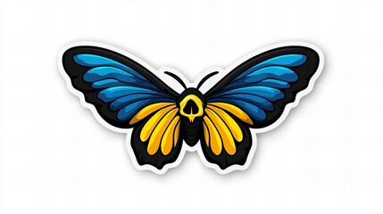 Obraz premium Vibrant blue and gold butterfly sticker design. Bold colors and skull detail create a unique style.