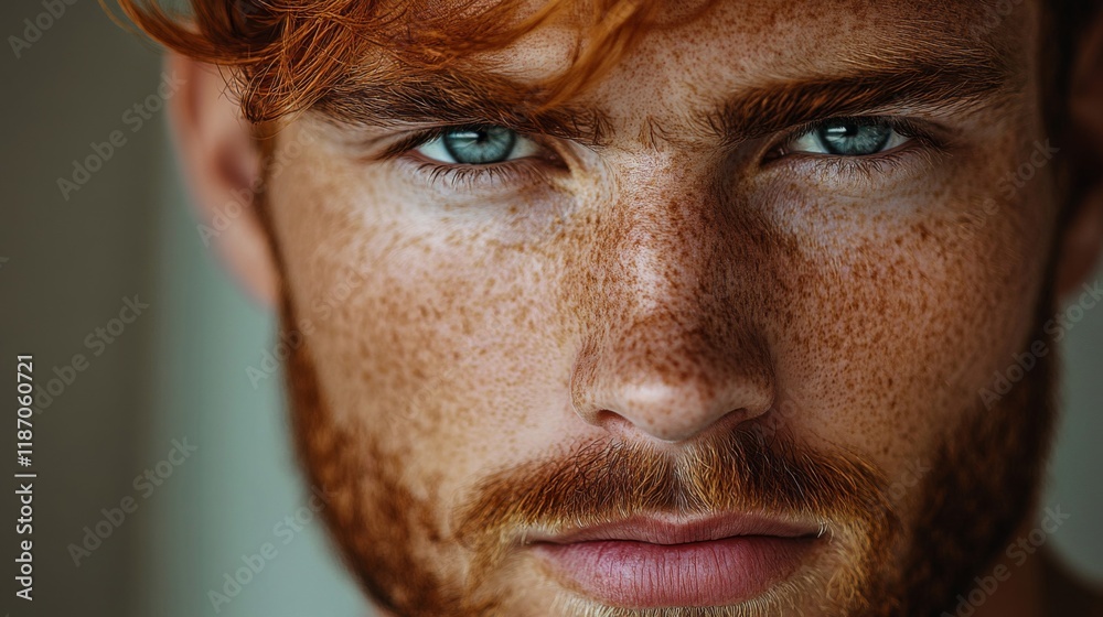 Poster Close Up Portrait Of A Freckled Redhead Man