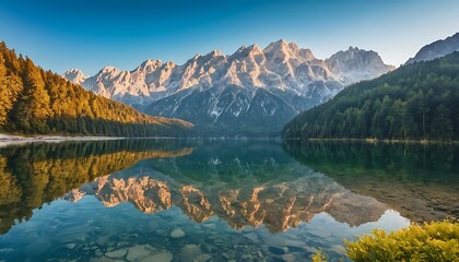 Fototapeta premium Majestic Mountain Lake Serene Autumn Reflection