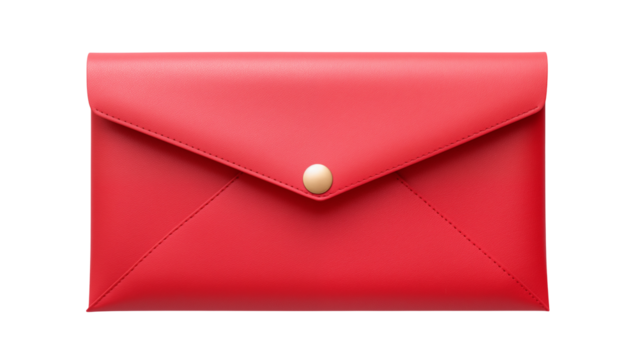 Red Leather Envelope Clutch Purse, Elegant Accessory isolated on transparent background	