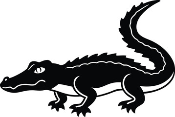 Crocodile line art vector, Crocodile silhouette vector illustration, Crocodile cute vector design