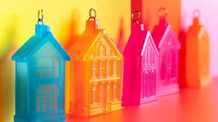 Naklejka premium Colorful miniature houses on vibrant background. (1)