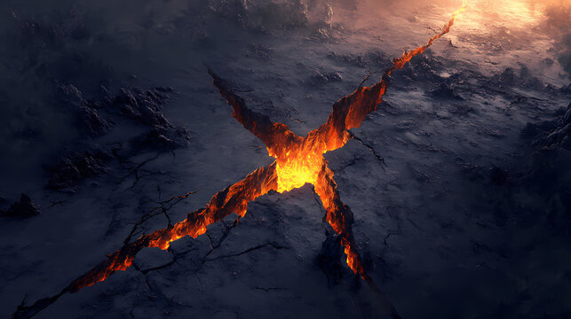 A monochrome image of a fractured expanse with a notable central fissure. Nightblaze. Illustration