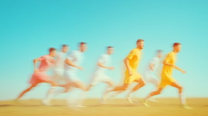 Dynamic Silhouettes of Football Players in Motion Against Pastel Sky