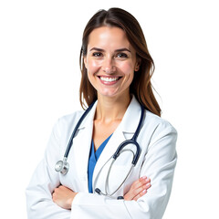 Portrait of Smiling Woman Doctor with Stethoscope Isolated on White Transparent PNG