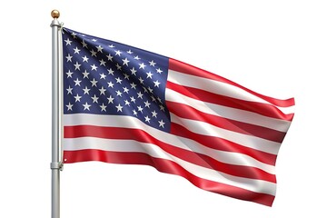 Fototapeta premium Waving American flag on pole isolated on white background