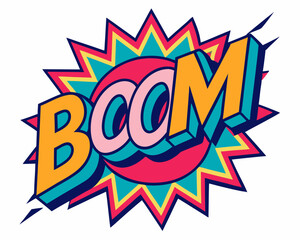 Dynamic Pop Art Boom Design: Vibrant Comic Style Explosion Text Illustration.
