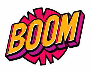 Dynamic Pop Art Boom Design: Vibrant Comic Style Explosion Text Illustration.