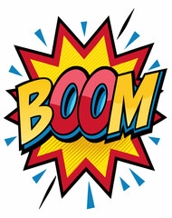 Dynamic Pop Art Boom Design: Vibrant Comic Style Explosion Text Illustration.