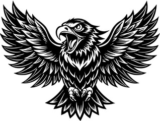 Ferocious Eagle Artwork: Bold Black and White Illustration of Power and Strength.