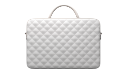 Elegant White Quilted Laptop Bag for Modern Professionals isolated on transparent background	