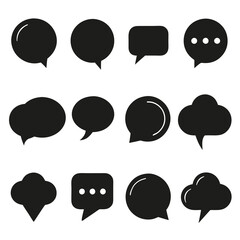Set of Black Speech Bubble Icons on White Background