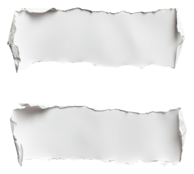 PNG Two pieces of ripped white paper with uneven edges, placed one above the other.