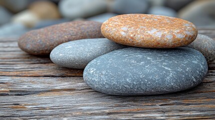 A close up shot of a heated stone therapy set arranged on a wooden surface, warm therapy detail