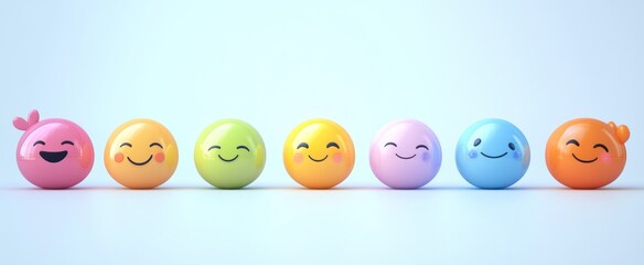 Fototapeta premium Emoji caring 3d emoticons characters vector set. Emoticon facial expression in friendly, salute, kind, approved, hug and happy face graphic elements. Vector illustration emojis caring icon collection