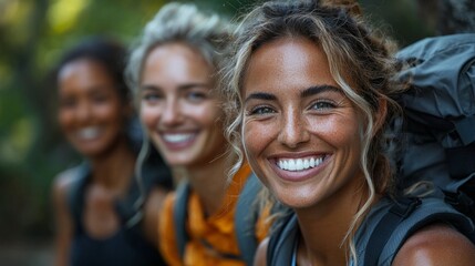 Fototapeta premium A diverse group of people laughing and exercising together outdoors, active lifestyle, community health, commercial image